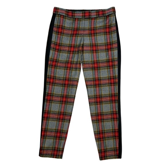 J. Crew Glasgow Wool Pant 0 Red Gray Plaid Tuxedo Stripe Lined Cropped Academia - Picture 14 of 14